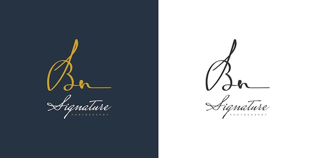 Design del logo iniziale bn con stile di scrittura a mano. logo o simbolo della firma bn per matrimonio, moda, gioielli, boutique, identità botanica, floreale e aziendale