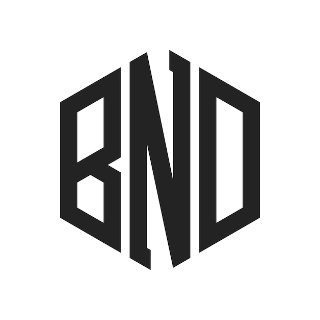 BND ロゴ デザイン イニシャルレター BND モノグラム ロゴ ヘクサゴン形