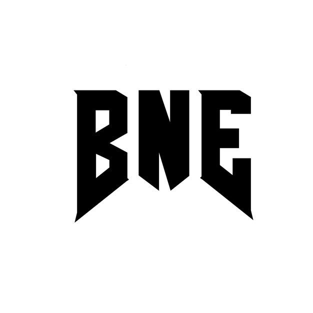 ブラック・アンド・ホワイト・カラー・コンビネーション (BLACK & WHITE COLOR COMBINATION) のロゴデザインに使用されたBNE (ブネ) の文字BNE (ベクトル) のアイコンブネ (アルファベット) のタイポグラフィー