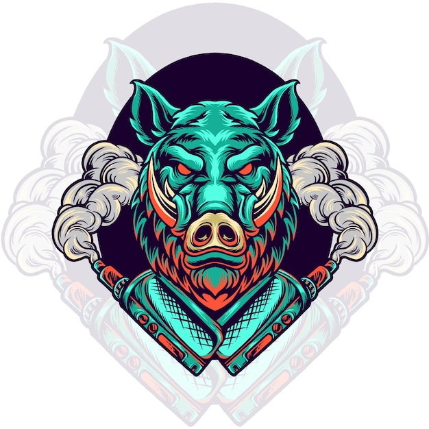 Boar animal vaping vape store illustration