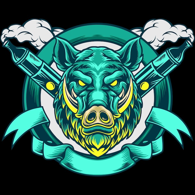 Boar Head Vape Mascot Illustration