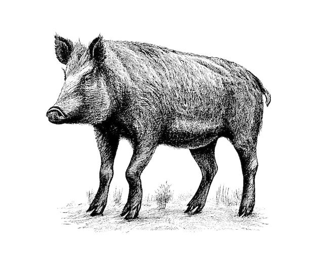 Vector the boar is drawn in pencil isolated on a white background engraved drawing black and white style