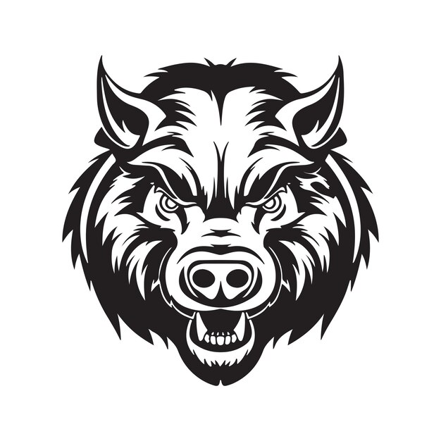 Vector boar monster vintage logo line art concept black and white color hand drawn illustration