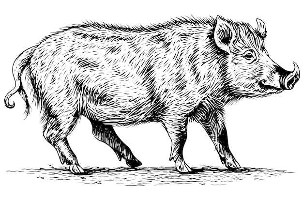 Кабан или дикая свинья рисуют чернилами эскиз винтажной гравированной  векторной иллюстрации в стиле | Премиум векторы