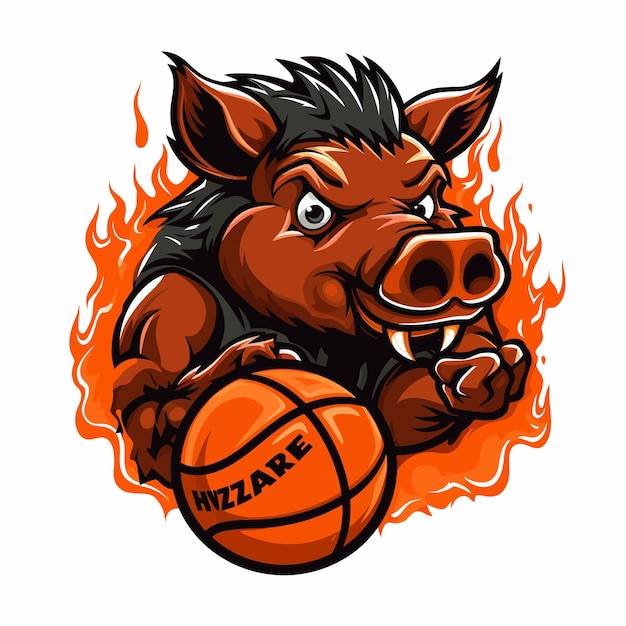 Vector boar wild hog razorback warthog basketball mascot