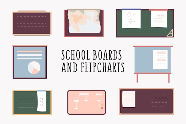 学校とプレゼンテーション用のボードとフリップチャート