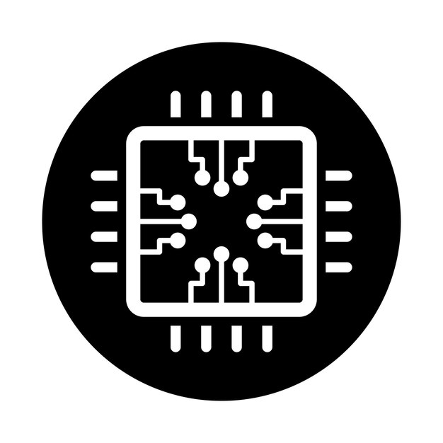 Vector board chip computer icon black vector graphics