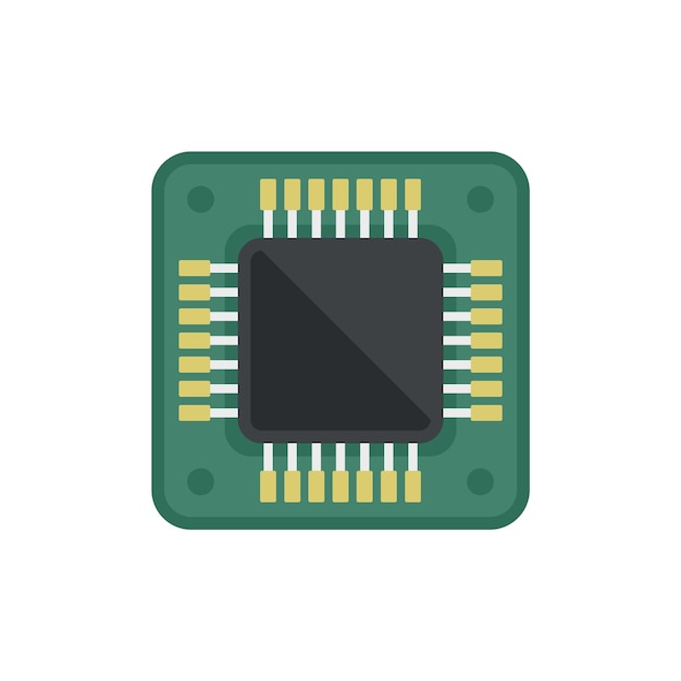 board cpu icon flat vector digital microchip chip circuit isolated