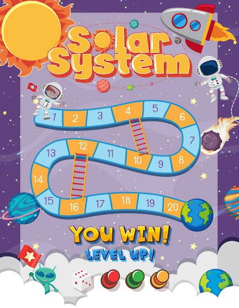 Vector board game for kids in outer space style template