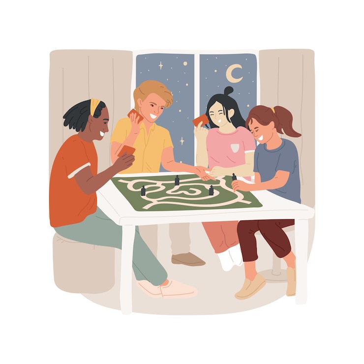 Vector board game night isolated cartoon vector illustration