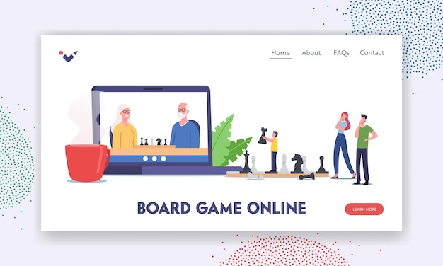 Board game online landing page template family Vector Image