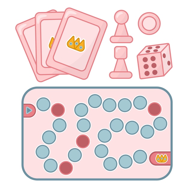 Board game pink Dice moving figures cards play