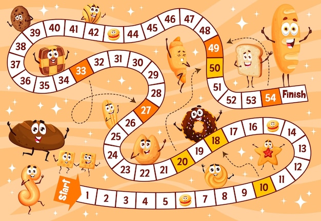 Vector board game with cartoon bakery cookies characters