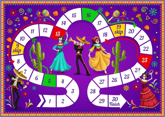 Board game with dia de los muertos characters