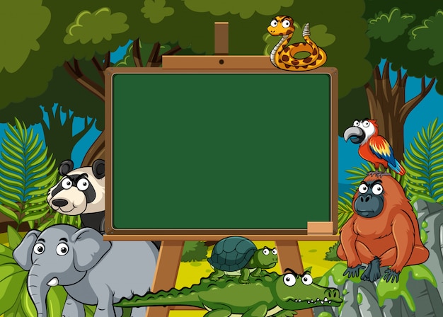 Board template with wild animals in the forest