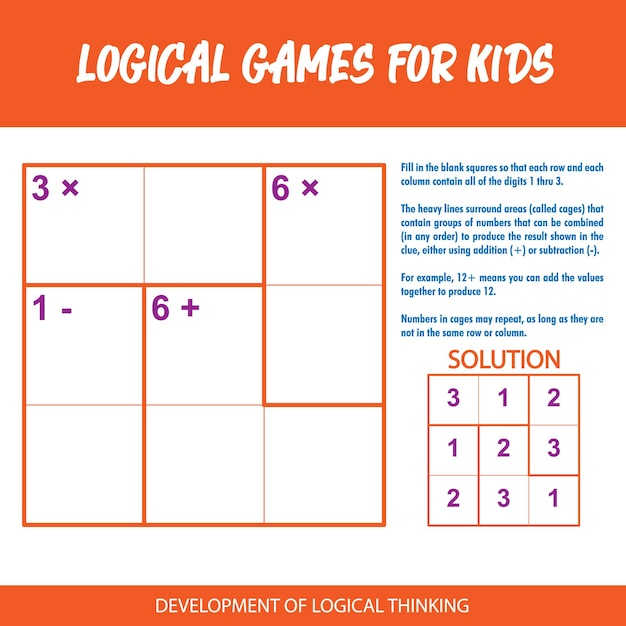 A board that says " logical games for kids " on it