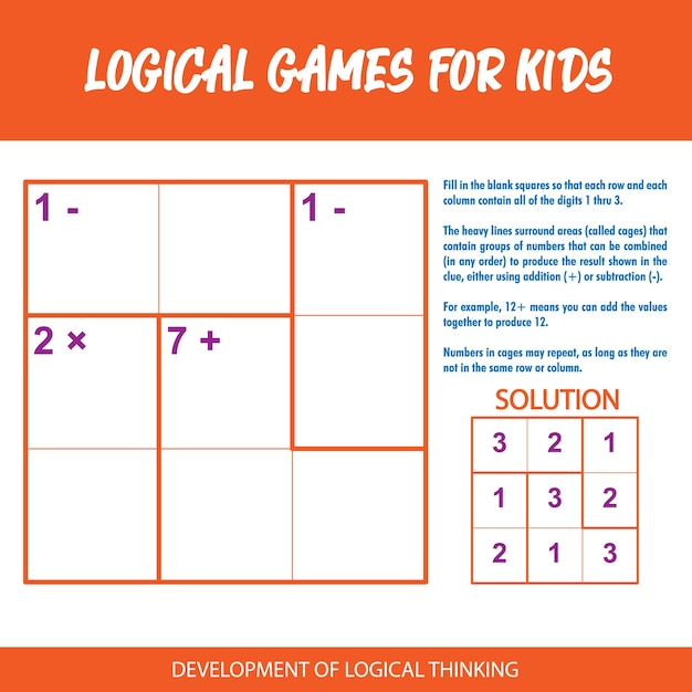 A board that says " logical games for kids " on it