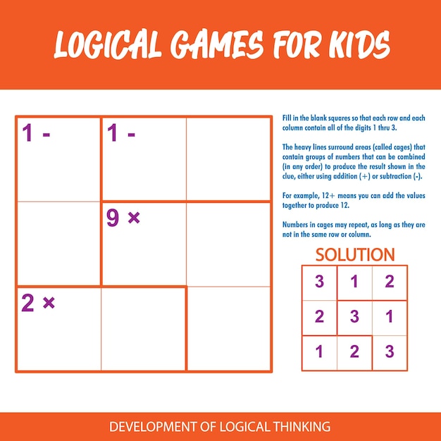 A board that says " logical games for kids " on it