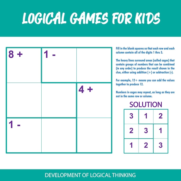 A board with the words " logical games for kids " on it.