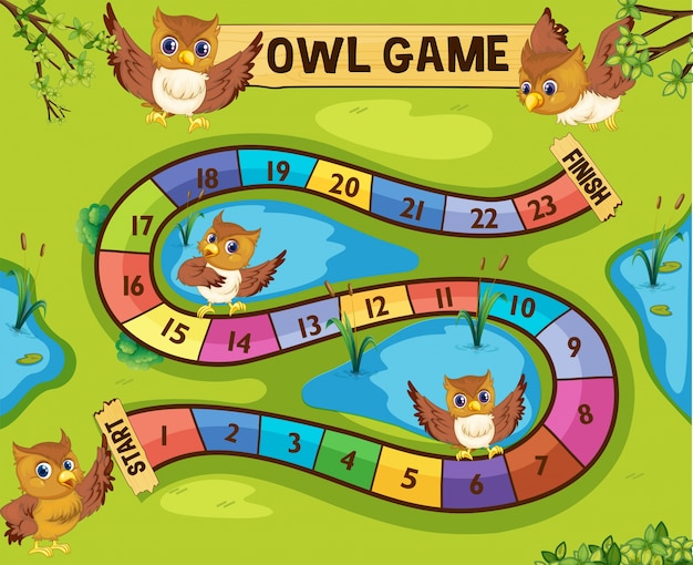 Boardgame template with owls in background