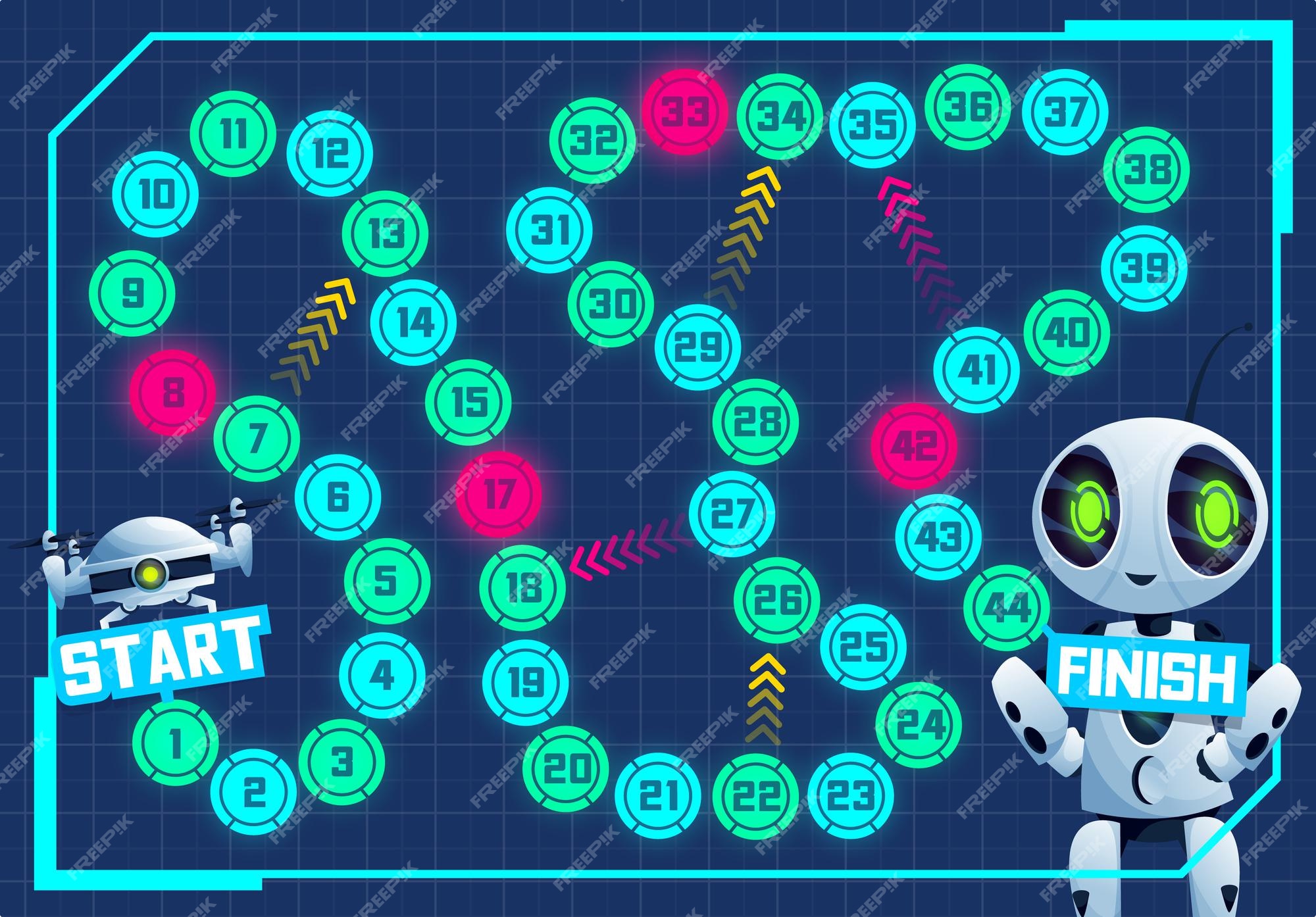 Premium Vector | Boardgame with cartoon robot and drone, vector kids education. start to finish board game, dice puzzle, riddle or maze with numbered steps, arrows, modern white ai robot, android and Premium Vector | Boardgame with cartoon robot and drone, vector kids education. start to finish board game, dice puzzle, riddle or maze with numbered steps, arrows, modern white ai robot, android and