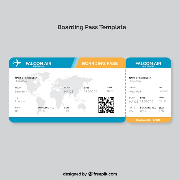 Boarding pass template with map and color details