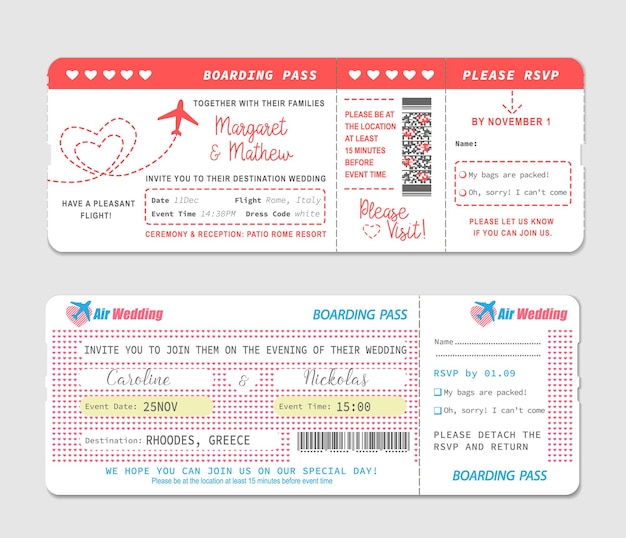 boarding pass tickets, wedding invitation template