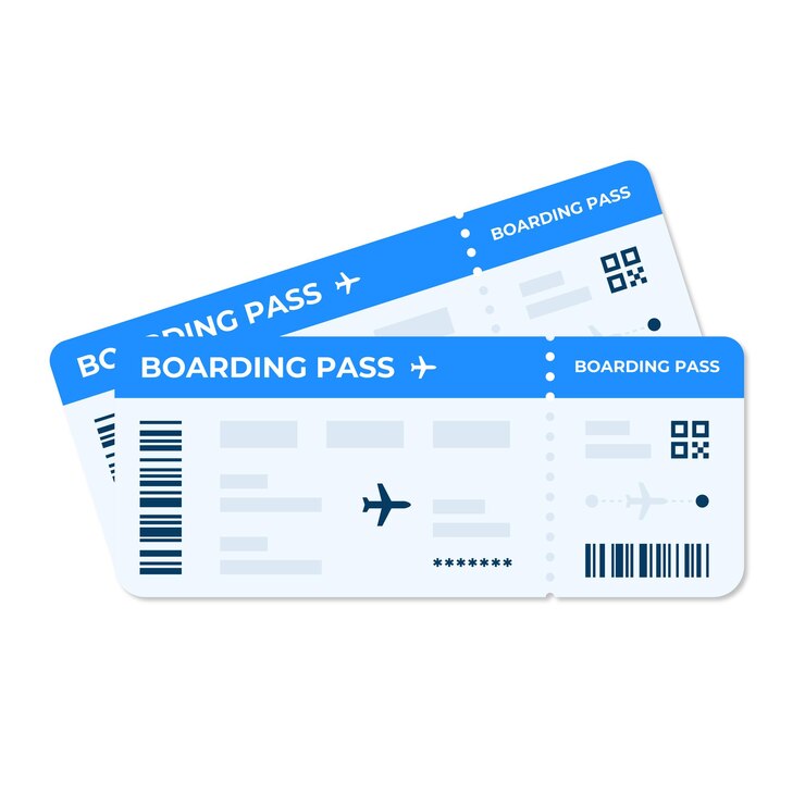 Boarding pass vector illustration Two air plane tickets template Airline flight pass concept