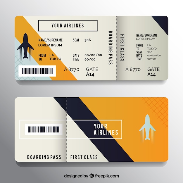 Boarding pass with dark blue and orange details