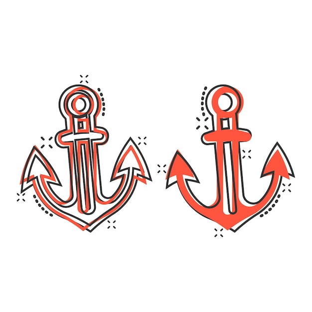 Premium Vector  Boat anchor icon in comic style vessel hook cartoon vector  illustration on white isolated background ship equipment splash effect  business concept