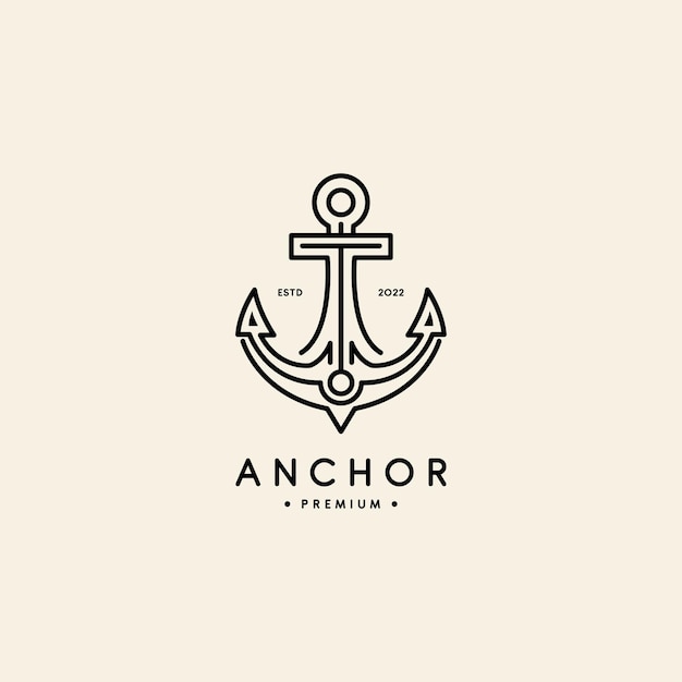 Boat anchor nautical logo design with monoline style