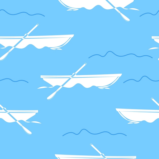 Лодка и весла пересечены в контурном стиле бесшовный рисунок морская текстура печатный дизайн обои