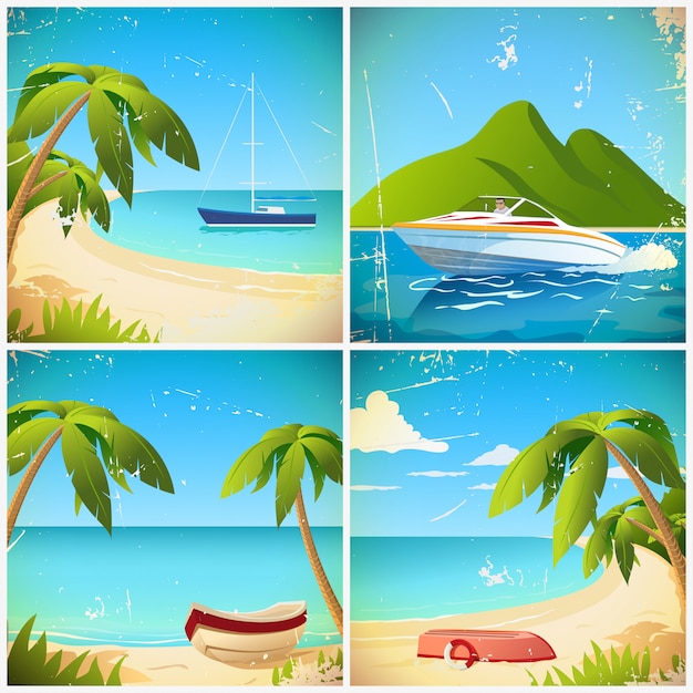 Vector boat on beach retro