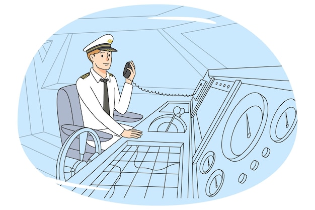 Капитан лодки в форме говорит по радио