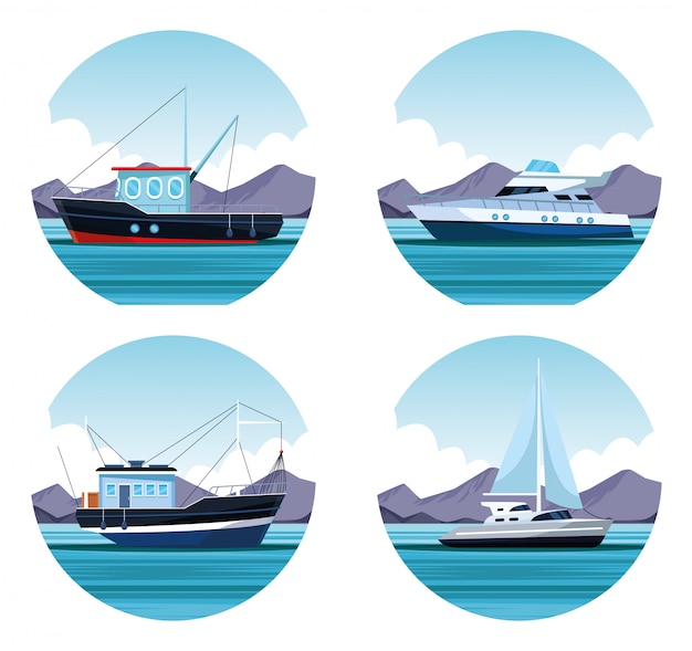 Vector boat collection icon set