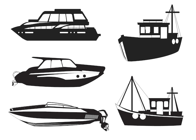 Vector boat collection silhouettes premium vector