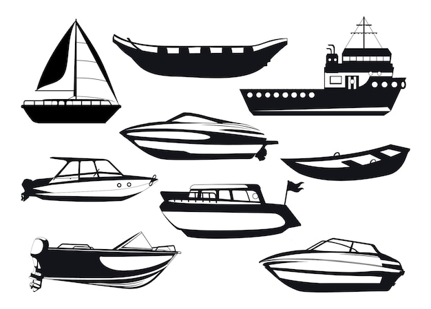 Vector boat collection silhouettes premium vector