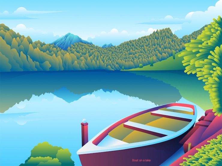 Vector boat on the edge of the lake