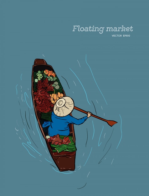 Boat in a floating market in thailand