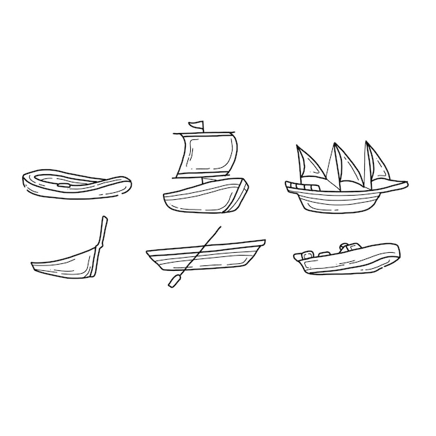 лодка нарисованные от руки каракули иллюстрации векторный набор
