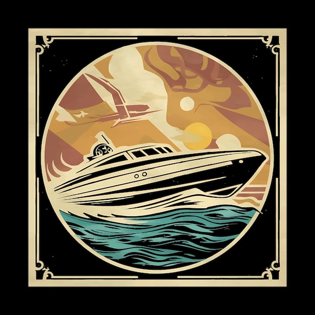 Vector boat illustration t shirt design