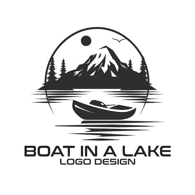 湖のボートのベクトルロゴデザイン
