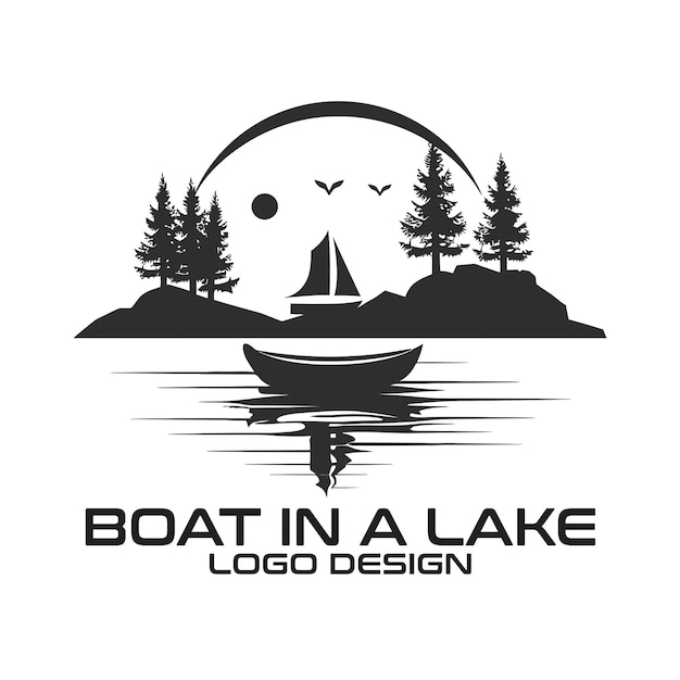 Boat In A Lake Vector Logo Design