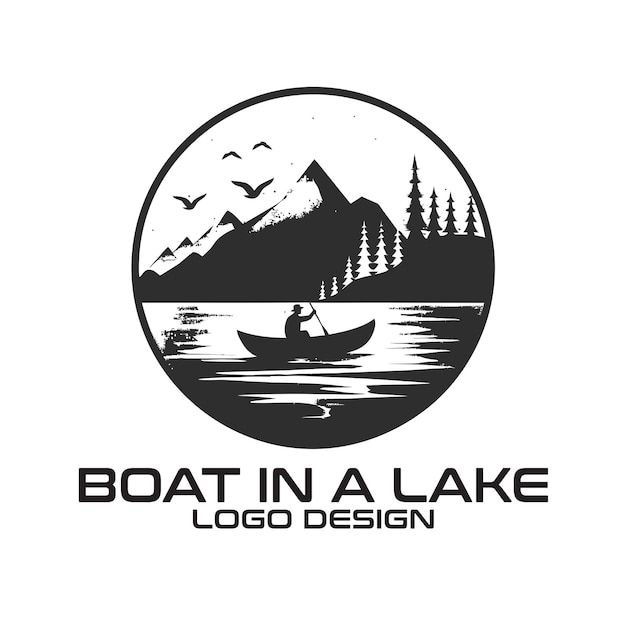 湖のボートのベクトルロゴデザイン