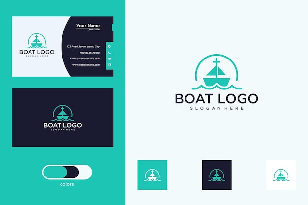 Vector boat logo design and business card