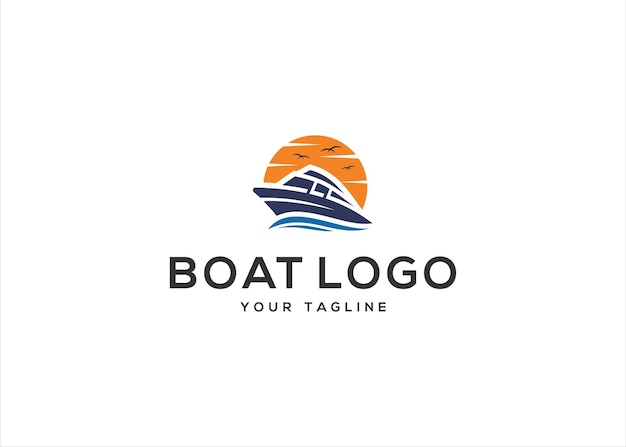 Vector boat logo design sunset view maritime nautical icon