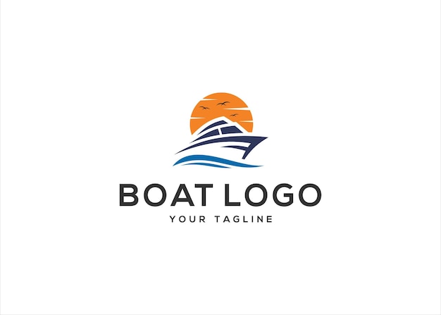boat logo design sunset view maritime nautical icon