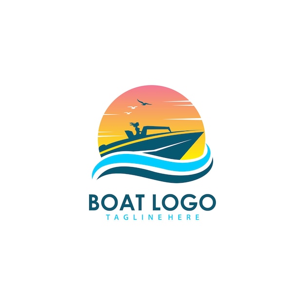 Logo barca vettore stock design premium