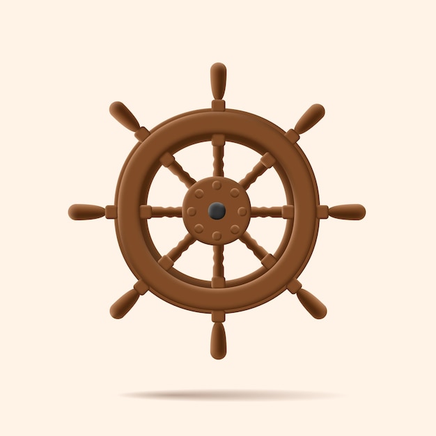 Икона рулевого колеса лодки 3D иллюстрация деревянного руля изолирована
