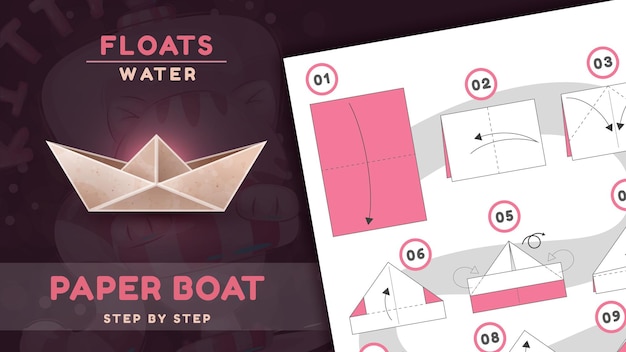 Vettore tutorial schema origami nave barca modello in movimento